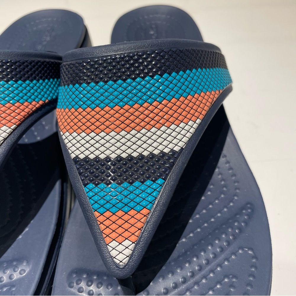 CROCS Monterey Women’s Beaded Stripe Wedge  Blue Sandals - Picture 5 of 15